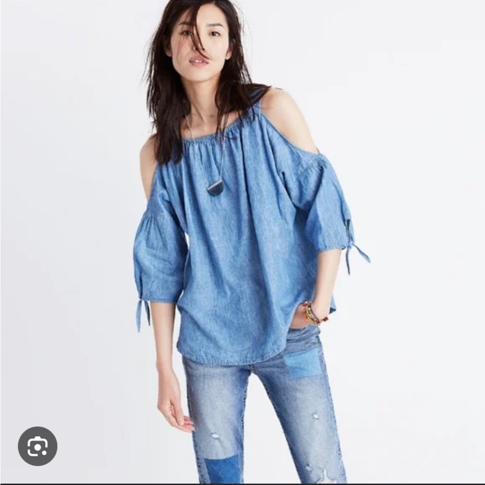 Madewell indigo cold shoulder top